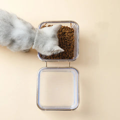 Pet Double Bowl Transparent Tall Cat Bowl Drinking Water Cat Food with Golden Bracket