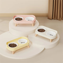 Pet cat dual bowl feeder, height adjustable cat and dog water dispenser