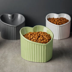 Tilted ceramic cat bowl with bracket - anti tip elevated cat food tray for neck protection