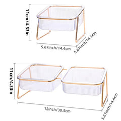 Pet Double Bowl Transparent Tall Cat Bowl Drinking Water Cat Food with Golden Bracket