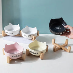 3 pieces/set (1 rack+2 bowls) anti slip ceramic double pet food bowls, suitable for cats and dogs - prevent overflow and