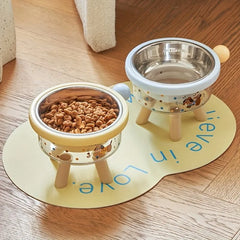 Double layered pet bowl with bracket, stainless steel cat and dog feeding bowl, anti slip protrusion pet feeder