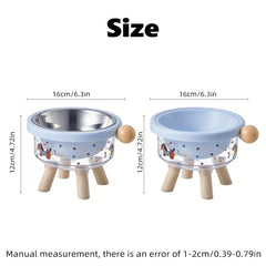 Double layered pet bowl with bracket, stainless steel cat and dog feeding bowl, anti slip protrusion pet feeder