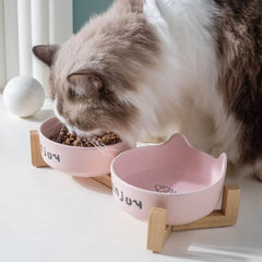 3 pieces/set (1 rack+2 bowls) anti slip ceramic double pet food bowls, suitable for cats and dogs - prevent overflow and