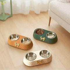 Bowtie Dog Food Bowl And Cat Double Bowl Set Pet Drinking Supplies