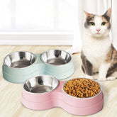 Double pet bowls, dog food dispensers, stainless steel pet water trays, feeders