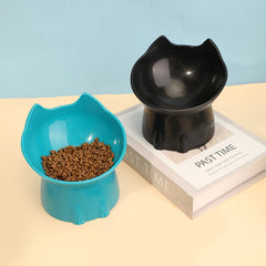 Elevated cat bowl, tilted elevated pet feeding tray with neck protection, anti rollover plastic cat food bowl