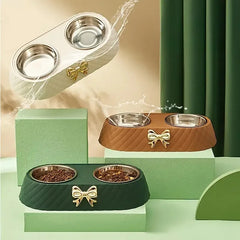 Bowtie Dog Food Bowl And Cat Double Bowl Set Pet Drinking Supplies