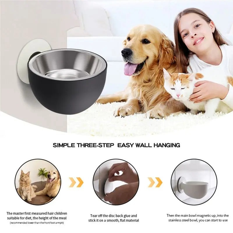 Wall mounted pet feeding bowl