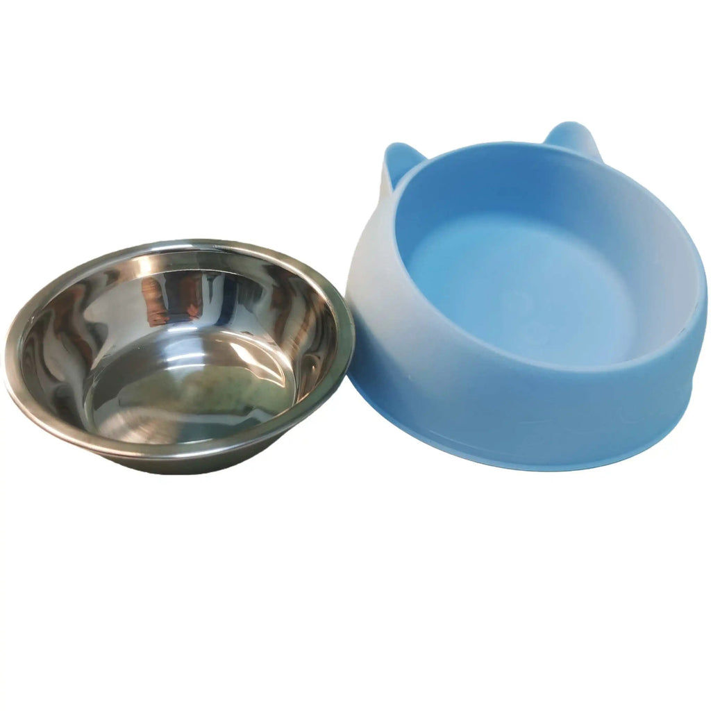 Tilted split pet feeding bowl