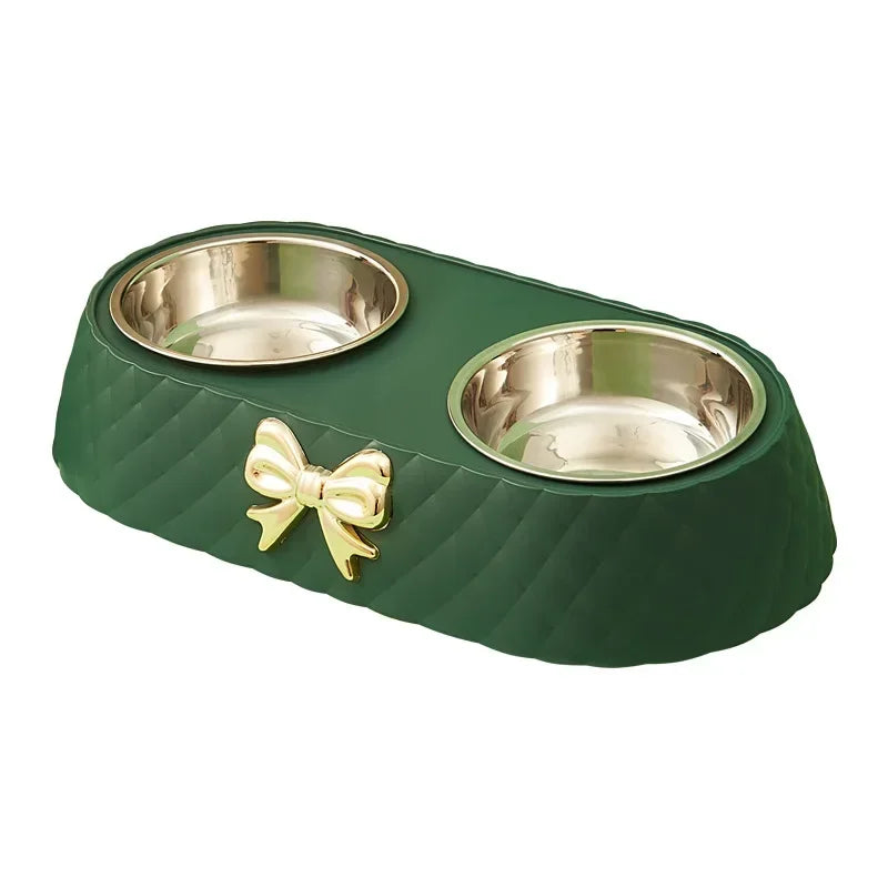 Bowtie Dog Food Bowl And Cat Double Bowl Set Pet Drinking Supplies