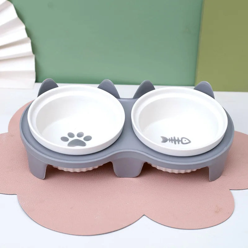 Pet Feeding Bowl Cat Single Capacity 15 ° Tilt Neck Protection Non slip Stainless Steel Plastic