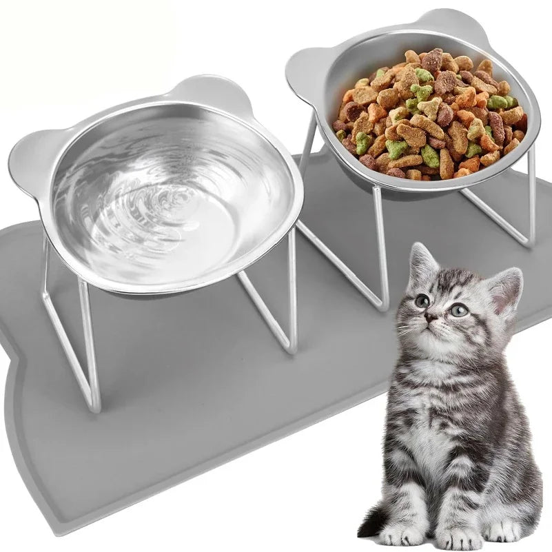 Cat bowl tilted neck protection cat food bowl indoor stainless steel shatterproof 15 ° elevated pet bowl