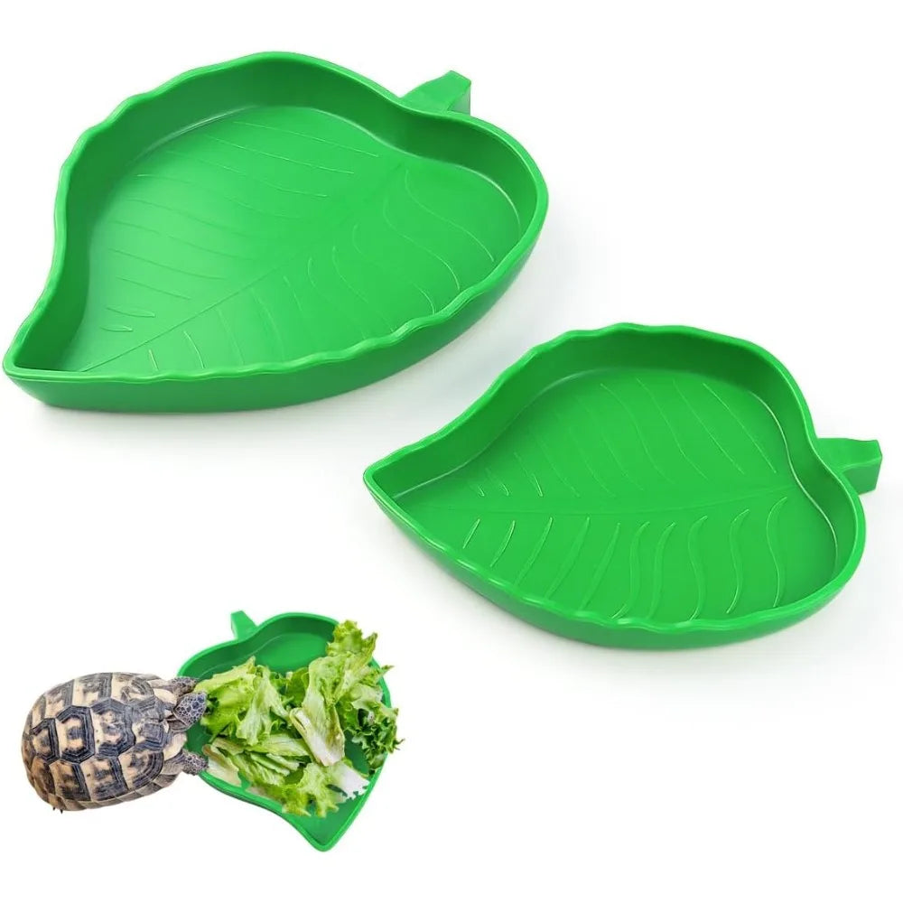 Two-Piece Leaf Design Bowl Plate for Reptiles and Small Animals