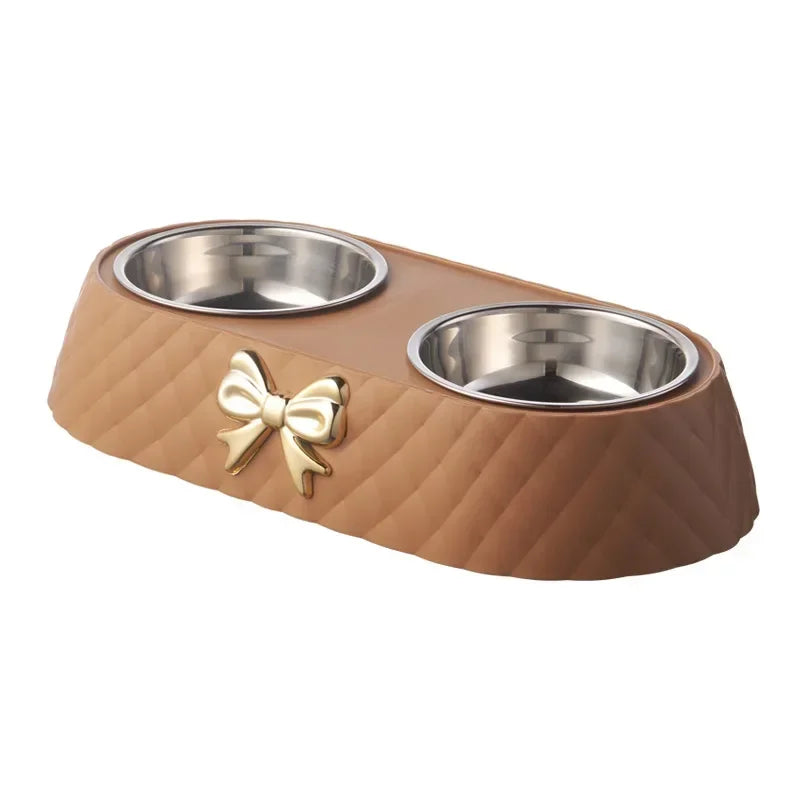 Bowtie Dog Food Bowl And Cat Double Bowl Set Pet Drinking Supplies