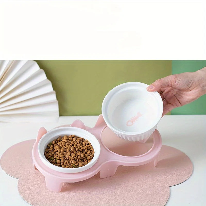 Pet Feeding Bowl Cat Single Capacity 15 ° Tilt Neck Protection Non slip Stainless Steel Plastic