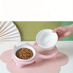 Pet Feeding Bowl Cat Single Capacity 15 ° Tilt Neck Protection Non slip Stainless Steel Plastic