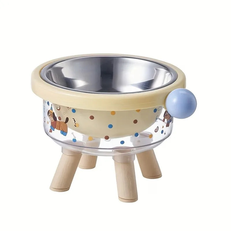 Double layered pet bowl with bracket, stainless steel cat and dog feeding bowl, anti slip protrusion pet feeder