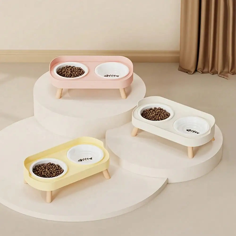 Elevated dual bowl feeder, cat/dog food and water bowl, with integrated water and feeding design