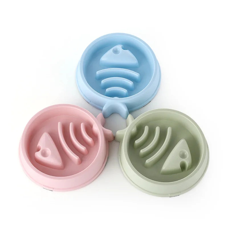 Pet cats and dogs slow eating bowl fat helps with health, round anti suffocation, thick anti slip, multi-color