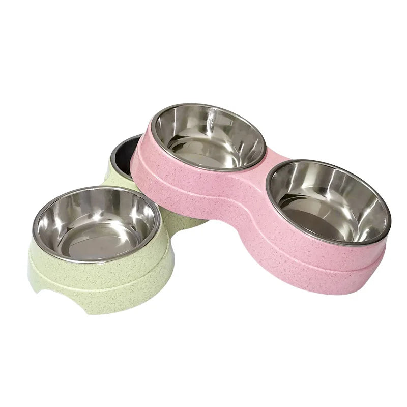 Double pet bowls, dog food dispensers, stainless steel pet water trays, feeders