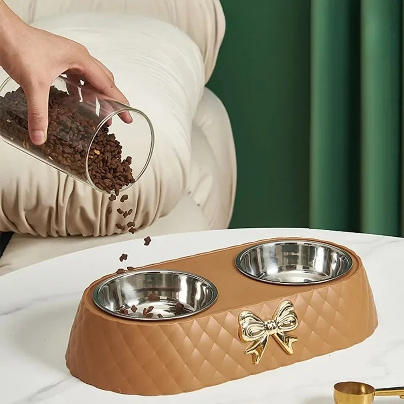 Bowtie Dog Food Bowl And Cat Double Bowl Set Pet Drinking Supplies
