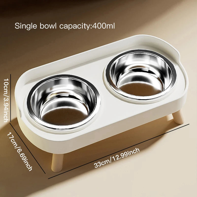 Pet cat dual bowl feeder, height adjustable cat and dog water dispenser