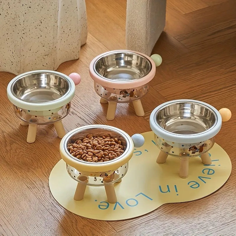 Double layered pet bowl with bracket, stainless steel cat and dog feeding bowl, anti slip protrusion pet feeder