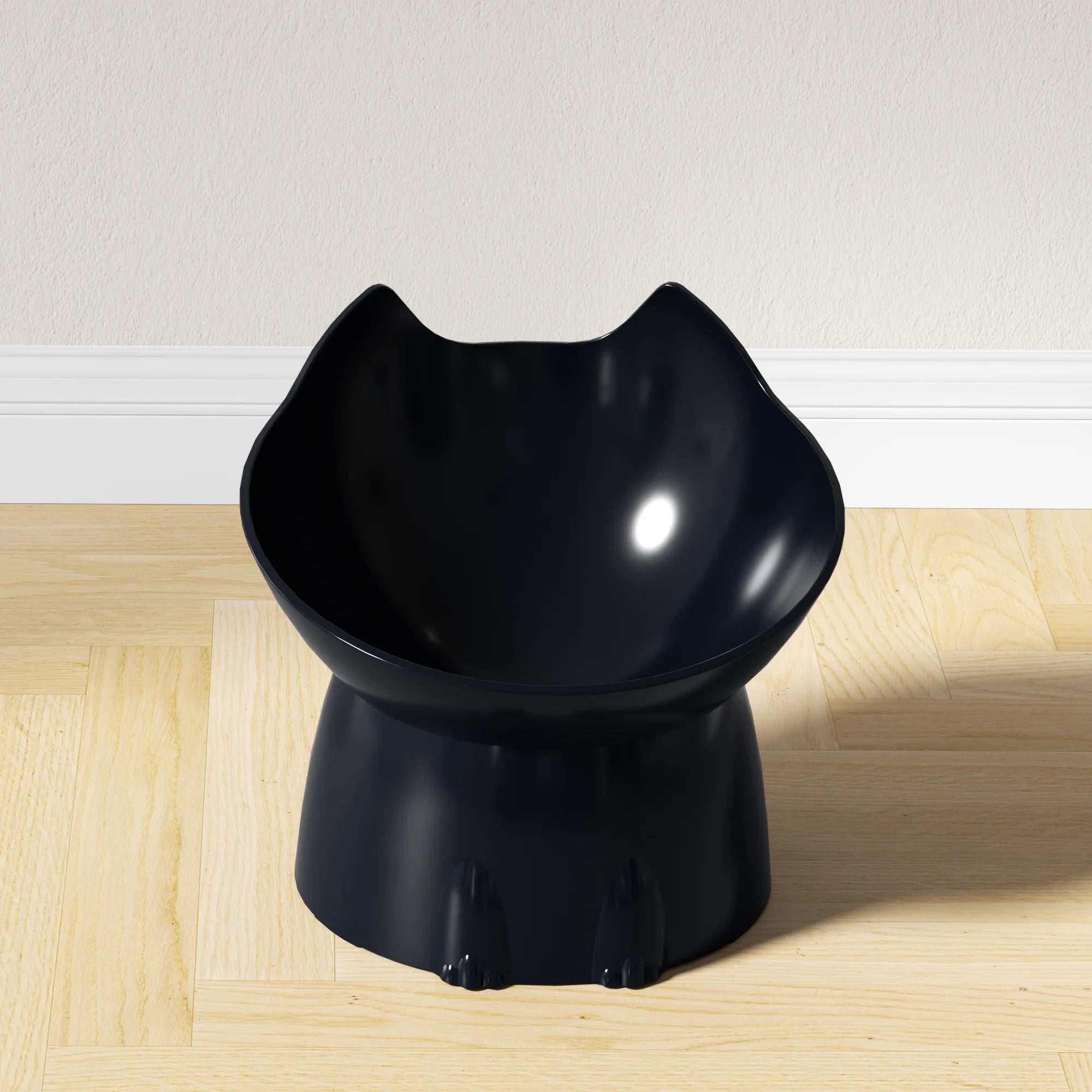 Elevated cat bowl, tilted elevated pet feeding tray with neck protection, anti rollover plastic cat food bowl