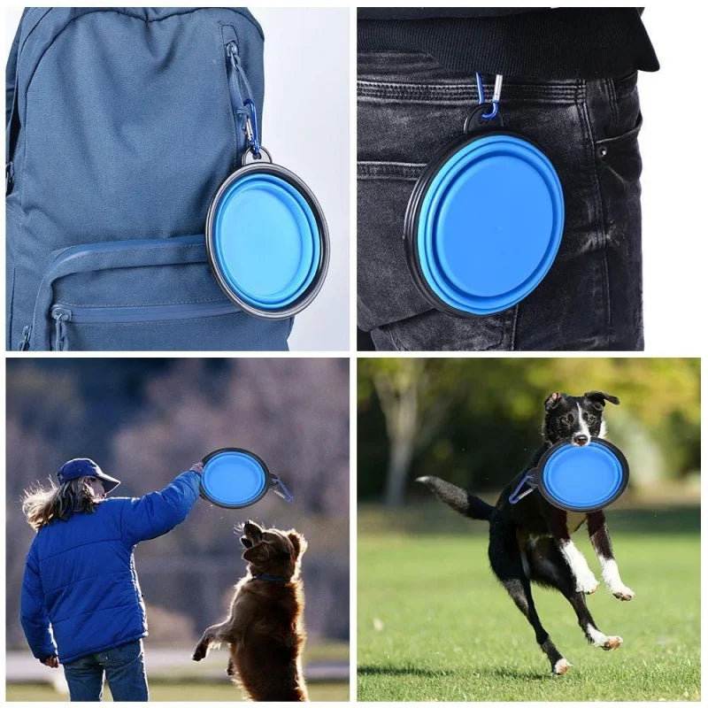 Folding Portable Silicone Dog Feeder Bowl 2-in-1 Pet Dispenser for Outdoor Travel Food And Water Container for Dogs And Cats