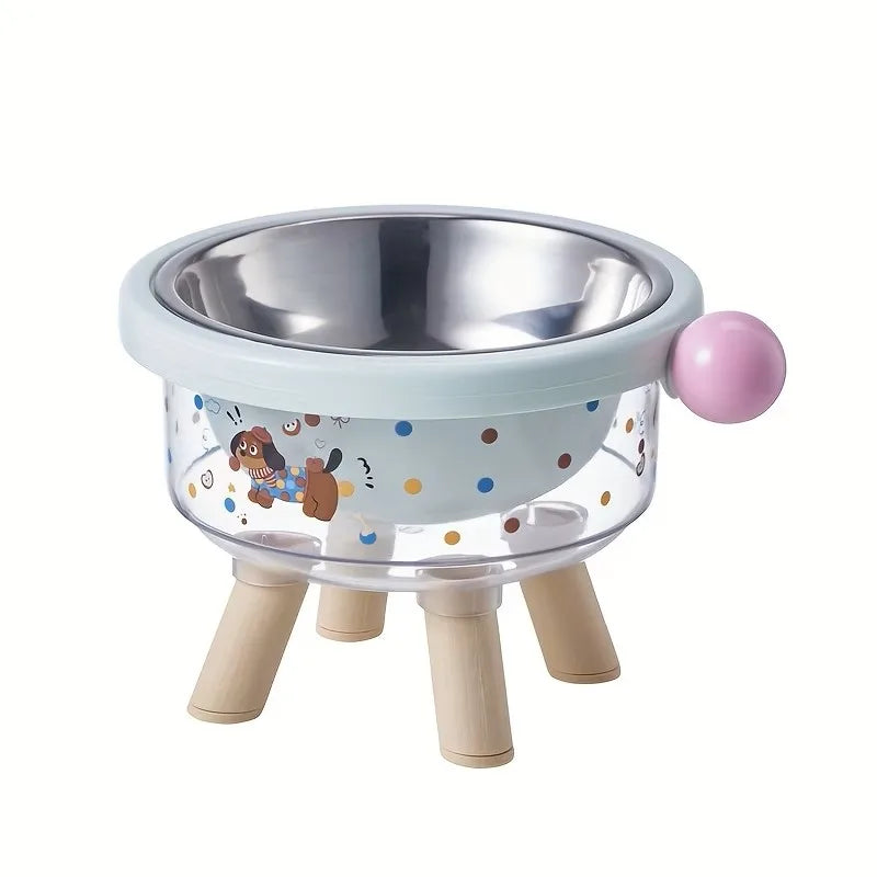 Double layered pet bowl with bracket, stainless steel cat and dog feeding bowl, anti slip protrusion pet feeder