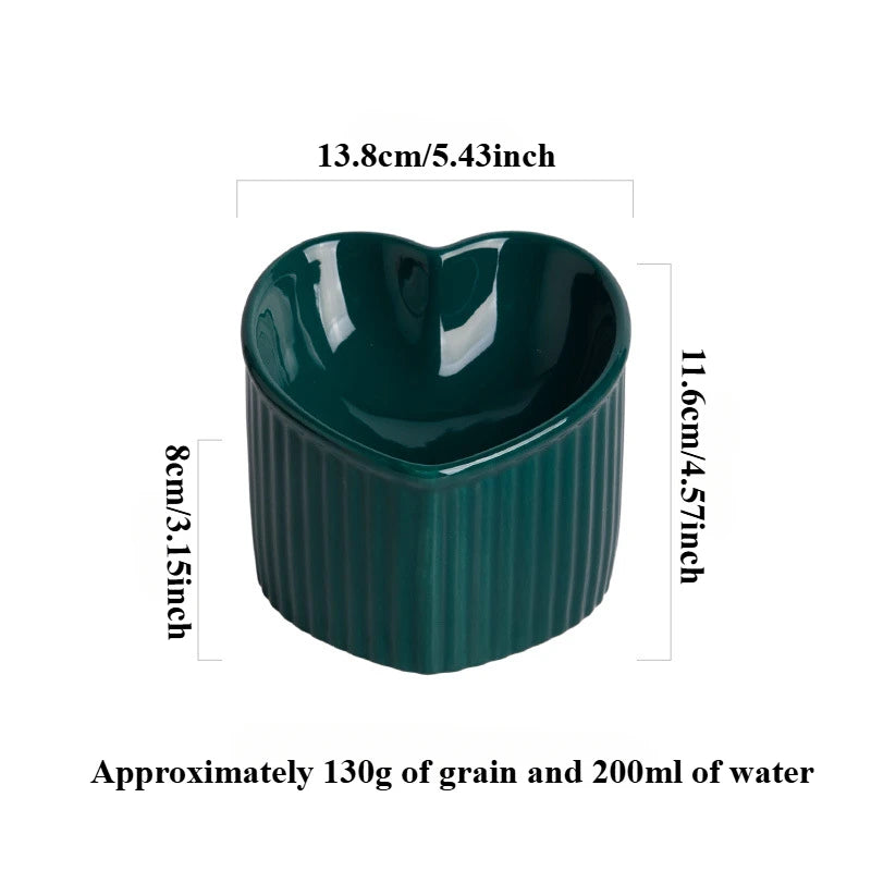 Tilted ceramic cat bowl with bracket - anti tip elevated cat food tray for neck protection