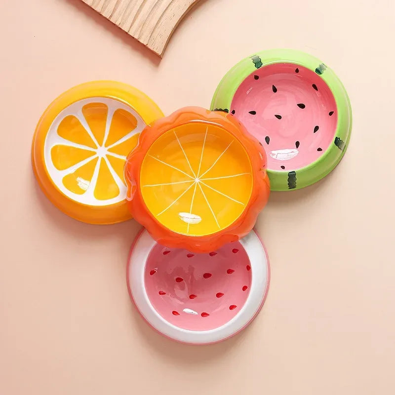 Cute design pet ceramic bowl watermelon strawberry shaped cat food bowl