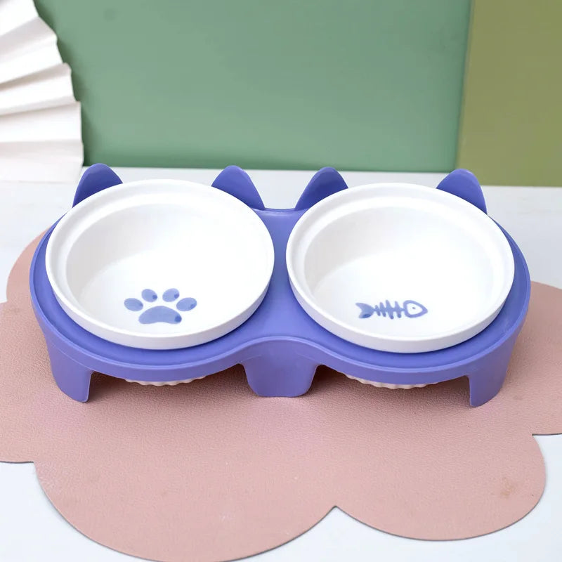Pet Feeding Bowl Cat Single Capacity 15 ° Tilt Neck Protection Non slip Stainless Steel Plastic