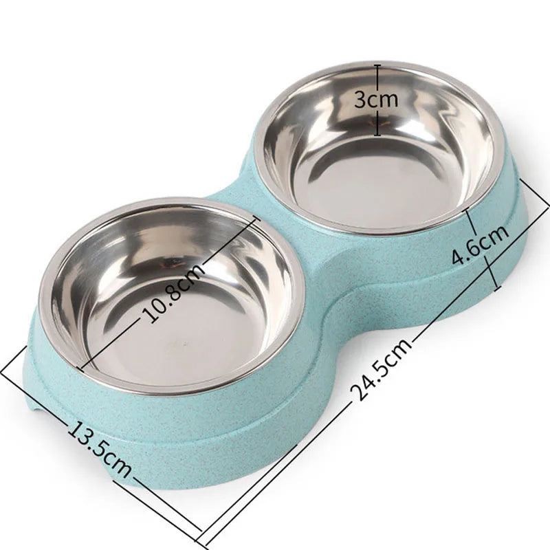 Double pet bowls, dog food dispensers, stainless steel pet water trays, feeders