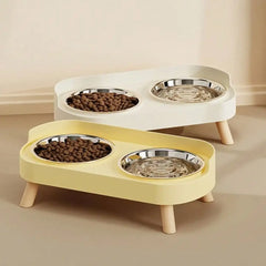 Elevated dual bowl feeder, cat/dog food and water bowl, with integrated water and feeding design