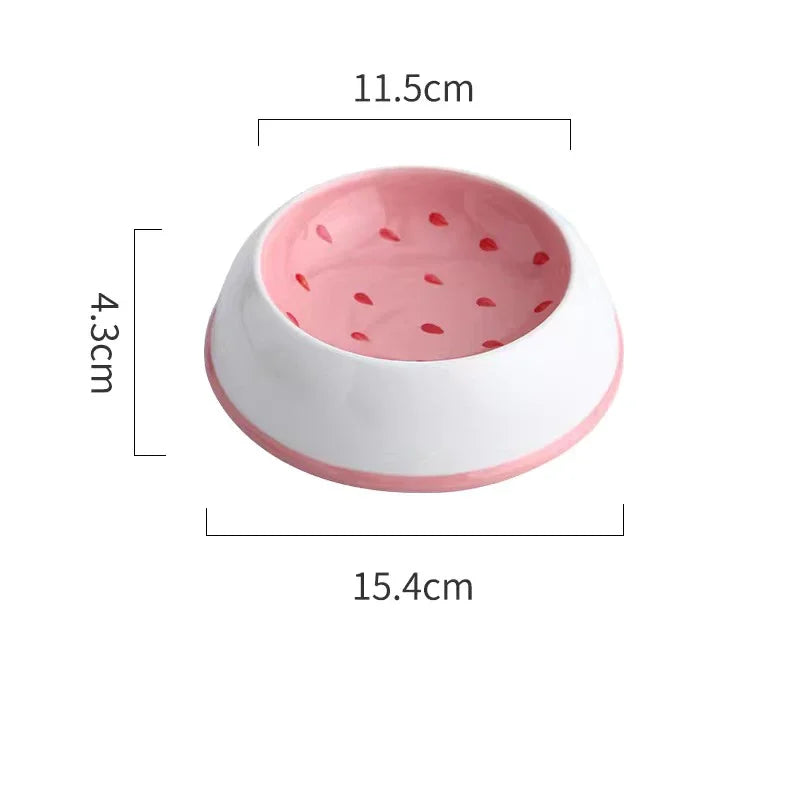 Cute design pet ceramic bowl watermelon strawberry shaped cat food bowl