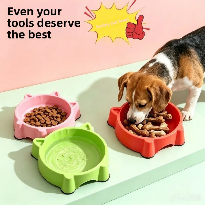 Cat face shaped pet bowl with anti slip base, dog and cat food bowl, cute animal design
