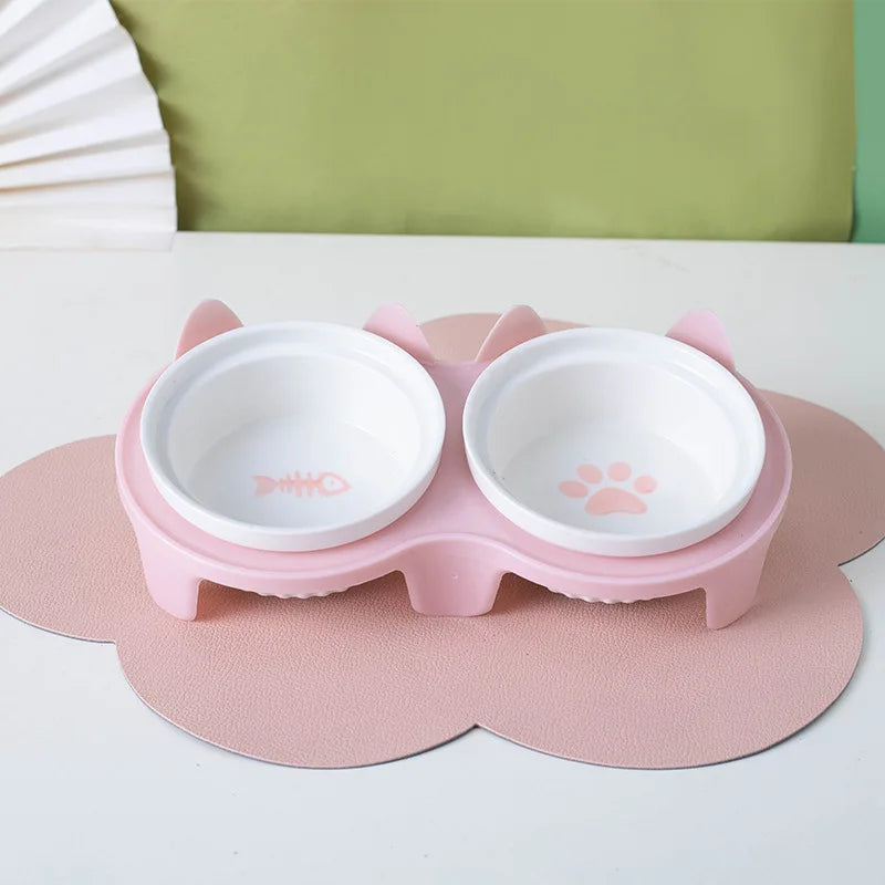Pet Feeding Bowl Cat Single Capacity 15 ° Tilt Neck Protection Non slip Stainless Steel Plastic