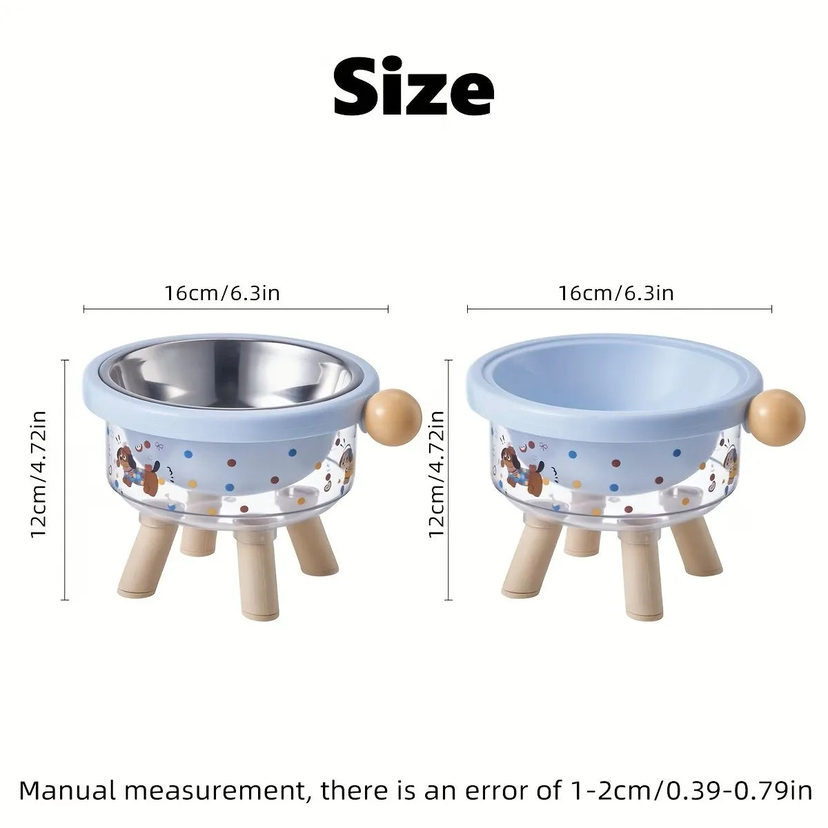 Double layered pet bowl with bracket, stainless steel cat and dog feeding bowl, anti slip protrusion pet feeder