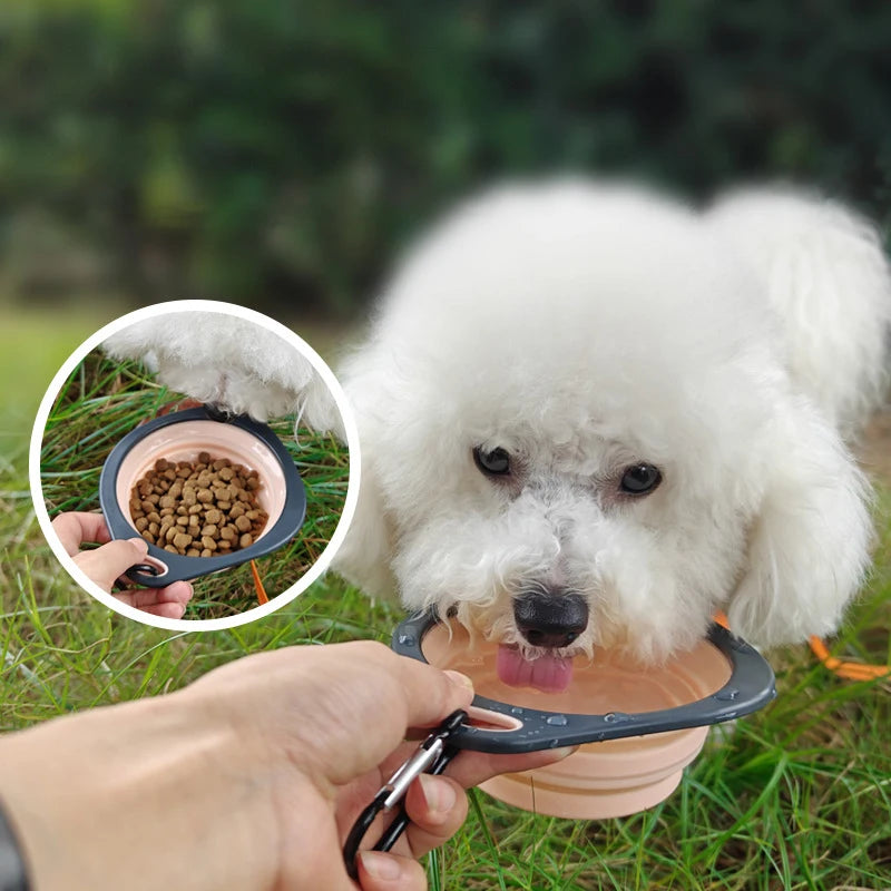 Pet food bowl, cat and dog food, pet silicone folding portable 2-in-1