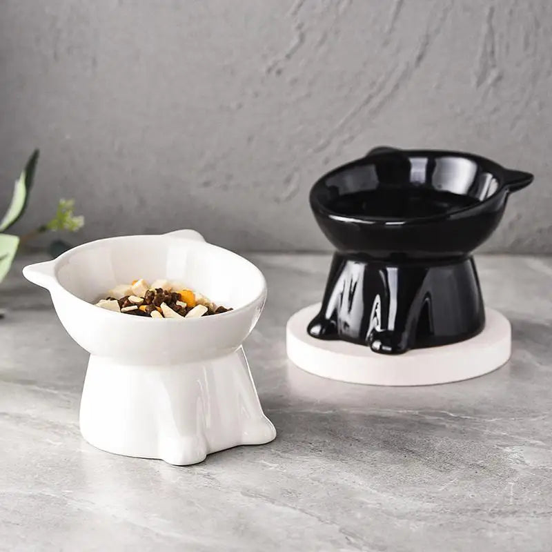 Elevated anti tilt cat bowl neck protection dual-use pet food and water dispenser