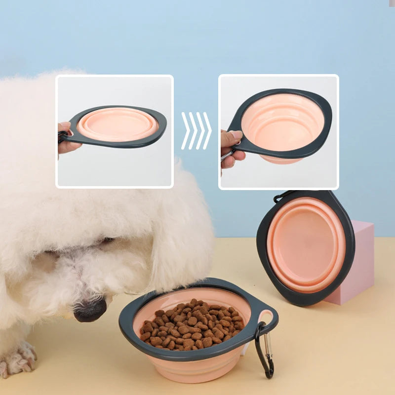 Pet food bowl, cat and dog food, pet silicone folding portable 2-in-1
