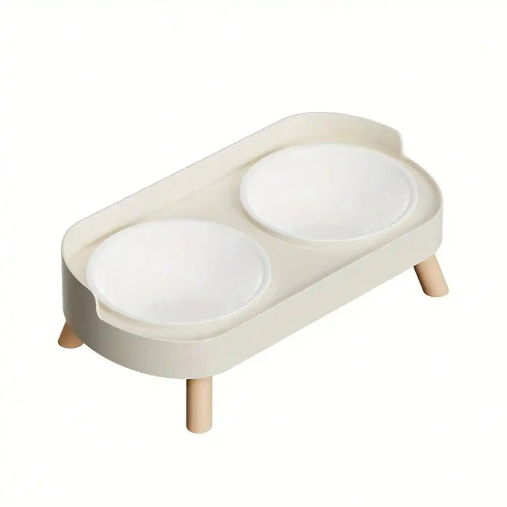 Elevated dual bowl feeder, cat/dog food and water bowl, with integrated water and feeding design