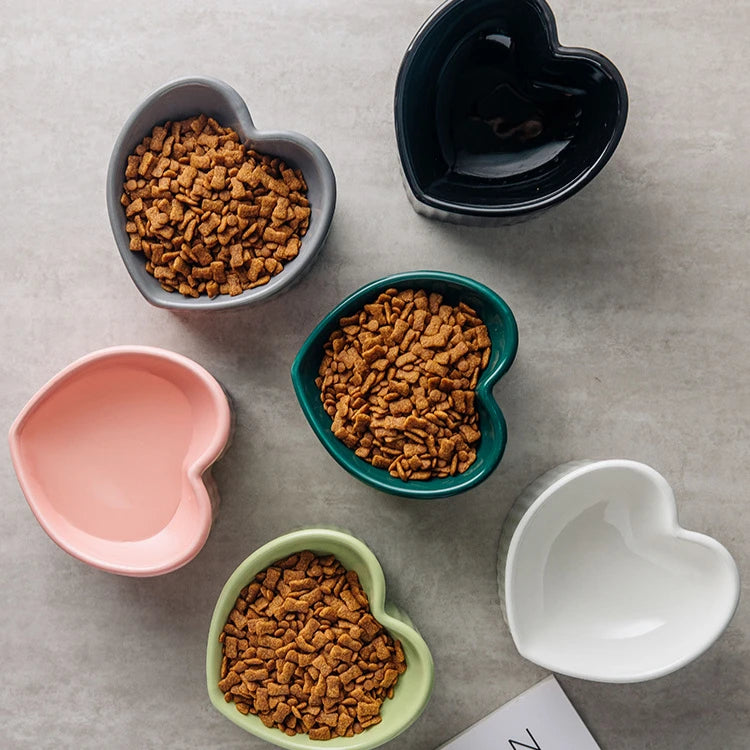 Tilted ceramic cat bowl with bracket - anti tip elevated cat food tray for neck protection