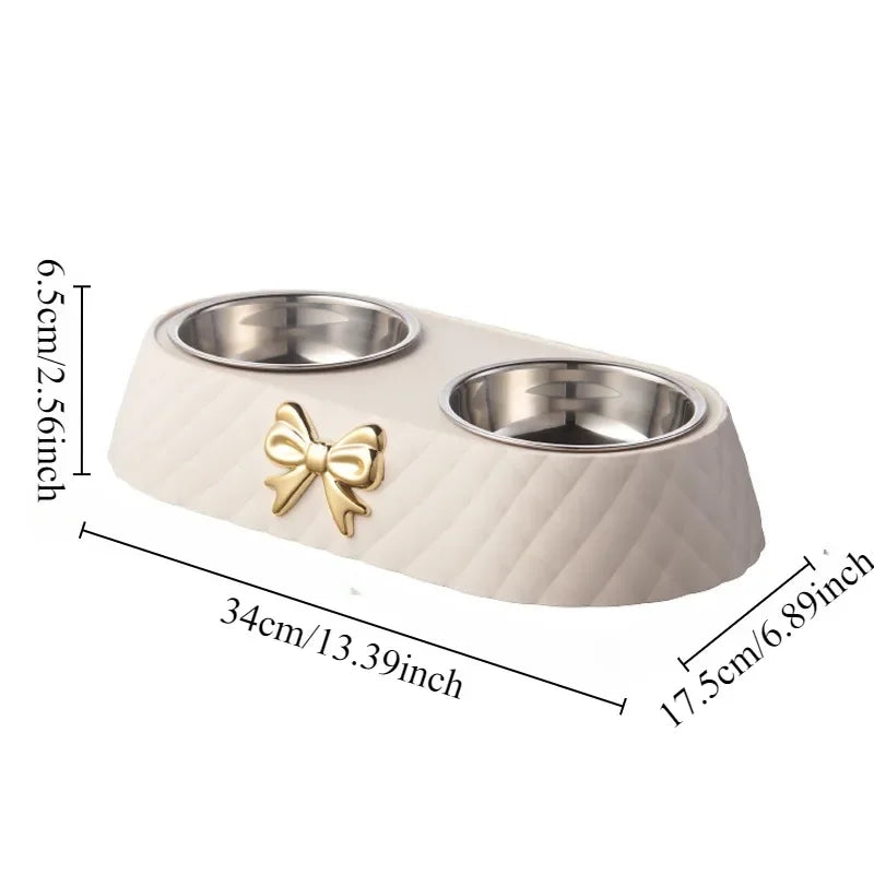 Bowtie Dog Food Bowl And Cat Double Bowl Set Pet Drinking Supplies