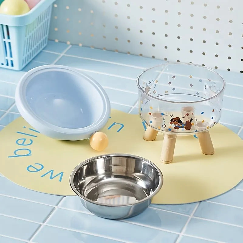 Double layered pet bowl with bracket, stainless steel cat and dog feeding bowl, anti slip protrusion pet feeder