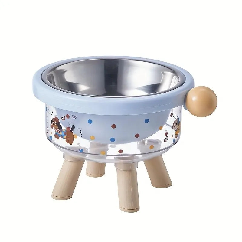 Double layered pet bowl with bracket, stainless steel cat and dog feeding bowl, anti slip protrusion pet feeder