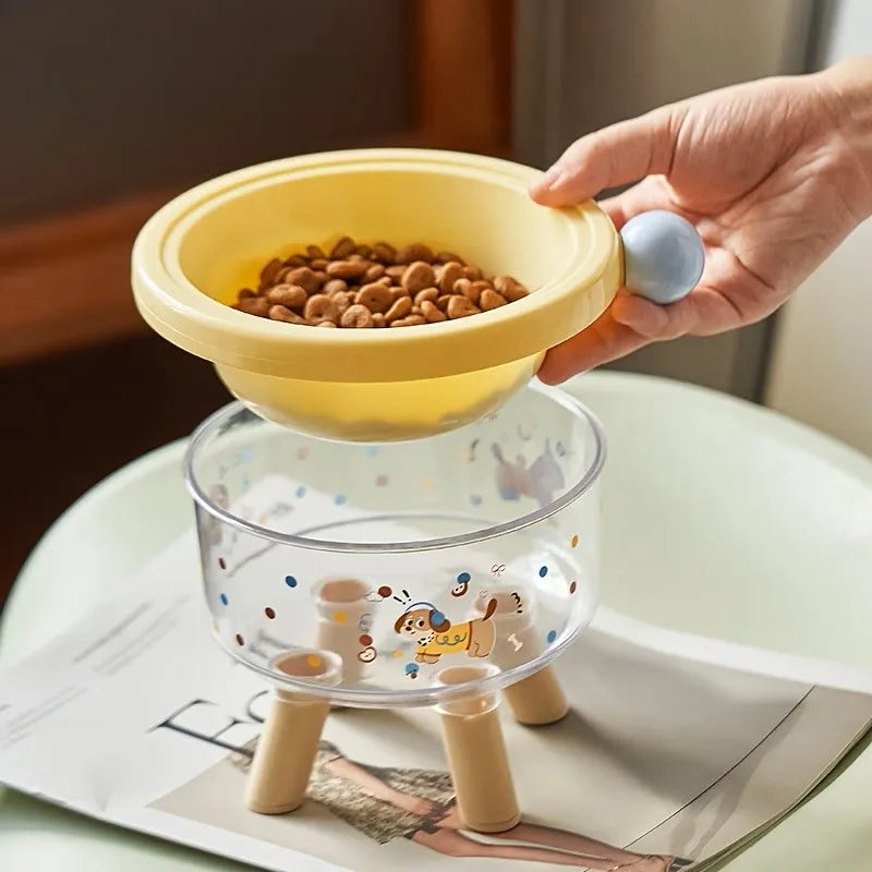 Double layered pet bowl with bracket, stainless steel cat and dog feeding bowl, anti slip protrusion pet feeder