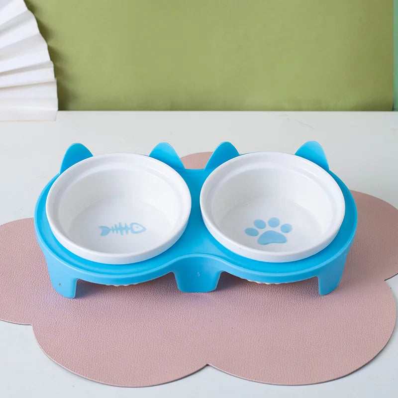 Pet Feeding Bowl Cat Single Capacity 15 ° Tilt Neck Protection Non slip Stainless Steel Plastic